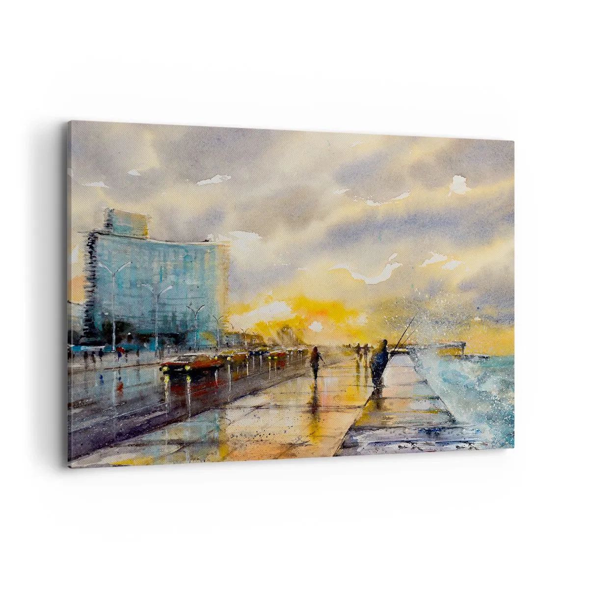 Impression sur toile - Image sur toile - Une vue pittoresque de la promenade en bord de mer au coucher du soleil - 100x70cm - La vie sur le rivage - Décoration murale moderne pour le salon et la chambre ARTTOR