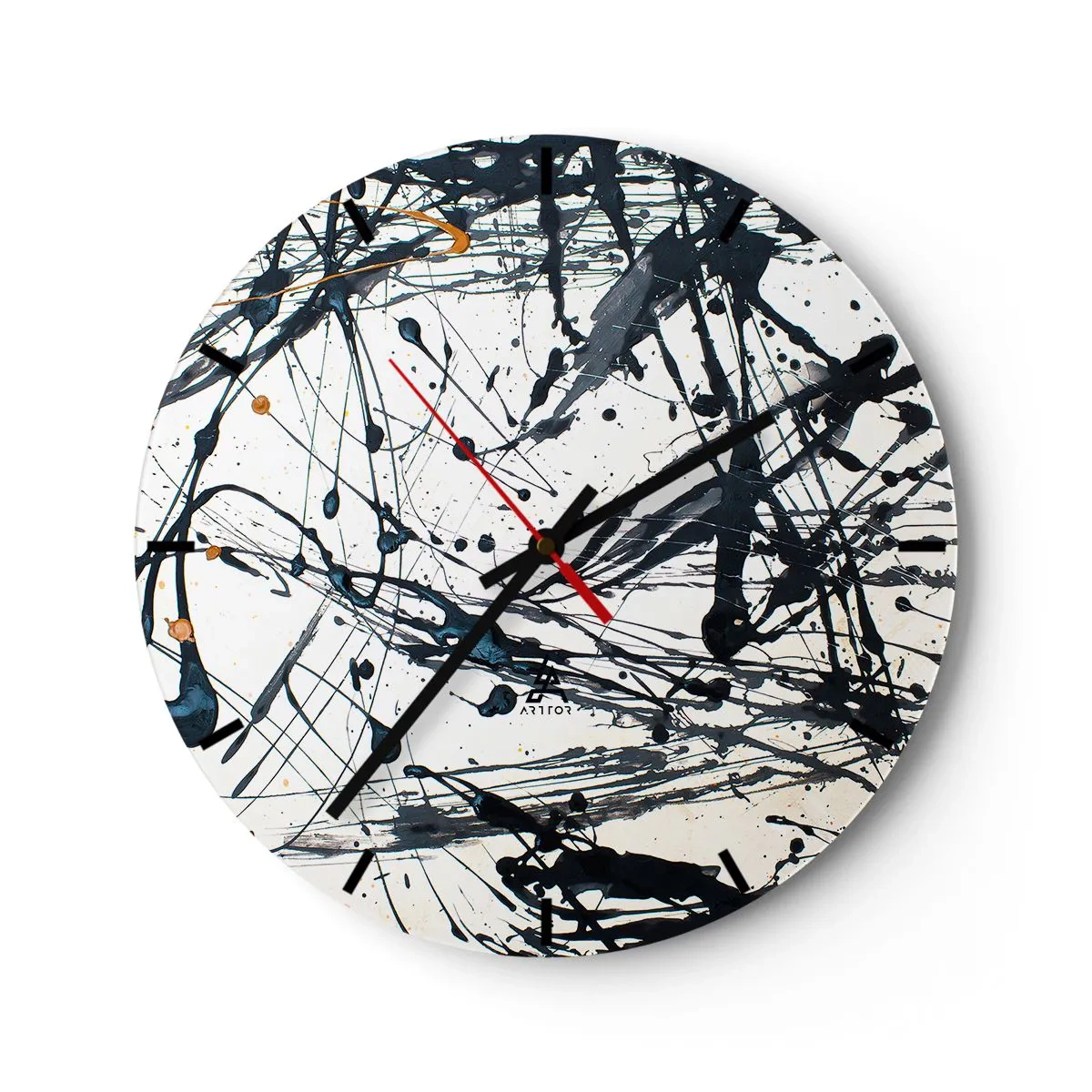 Horloge murale - Pendule murale - Motif abstrait avec des éclaboussures de peinture noire et bleue - 30x30cm - Ca a du sens ou ça n'en a pas ? - Décoration murale moderne pour le salon, la cuisine et la chambre ARTTOR