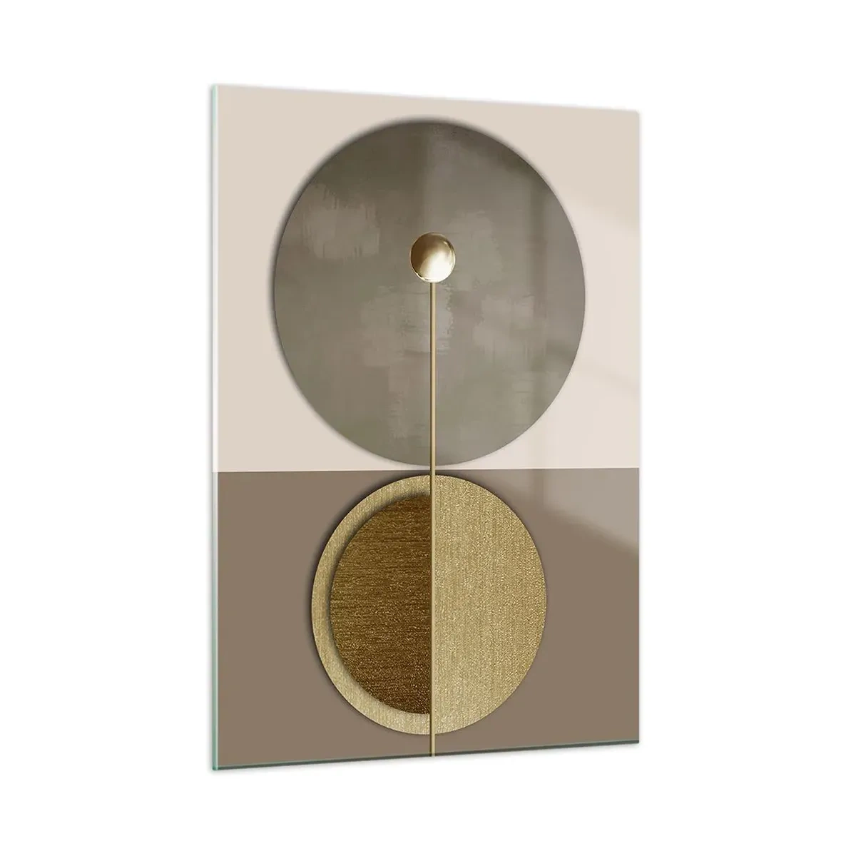 Impression sur verre - Image sur verre - Cercles et lignes dorés dans une composition harmonieuse - 50x70cm - Équilibre parfait - Décoration murale moderne pour le salon et la chambre ARTTOR