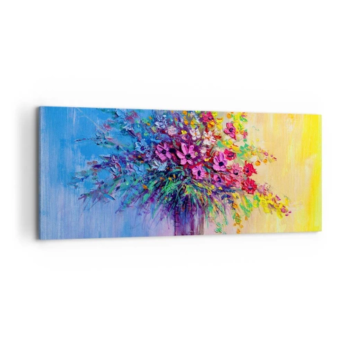 Impression sur toile - Image sur toile - Un bouquet de fleurs colorées dans un vase sur un fond dégradé - 120x50cm - Cadeau d'été de la prairie - Décoration murale moderne pour le salon et la chambre ARTTOR