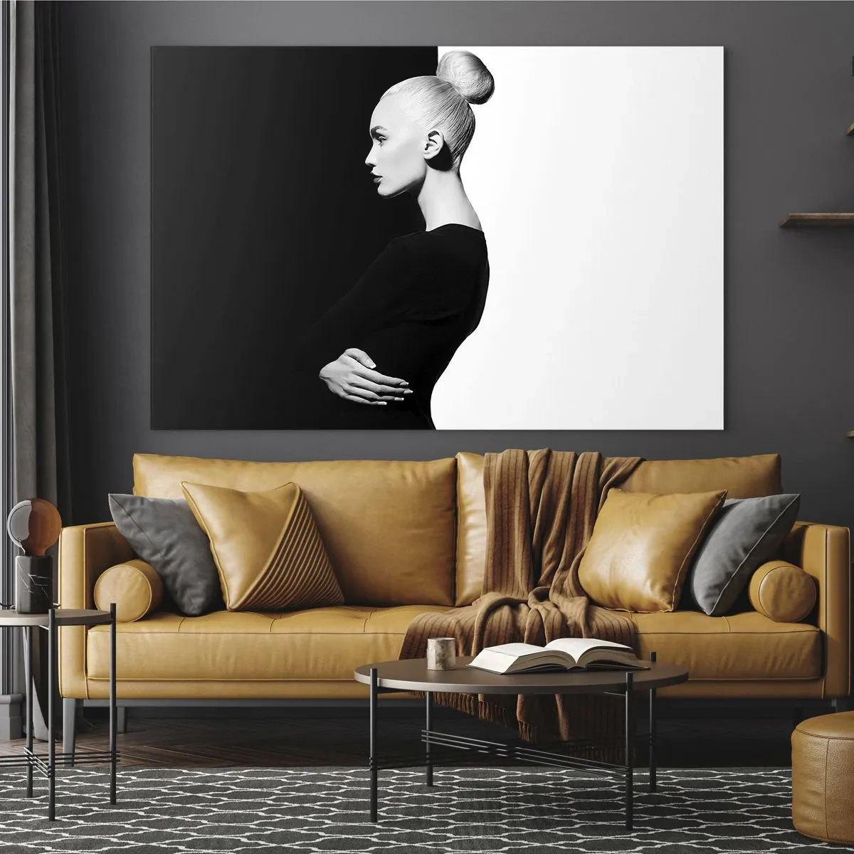 Impression sur verre - Image sur verre - Portrait noir et blanc d'une femme portant un chignon élégant - 70x50cm - Tout simplement une femme - Décoration murale moderne pour le salon et la chambre ARTTOR