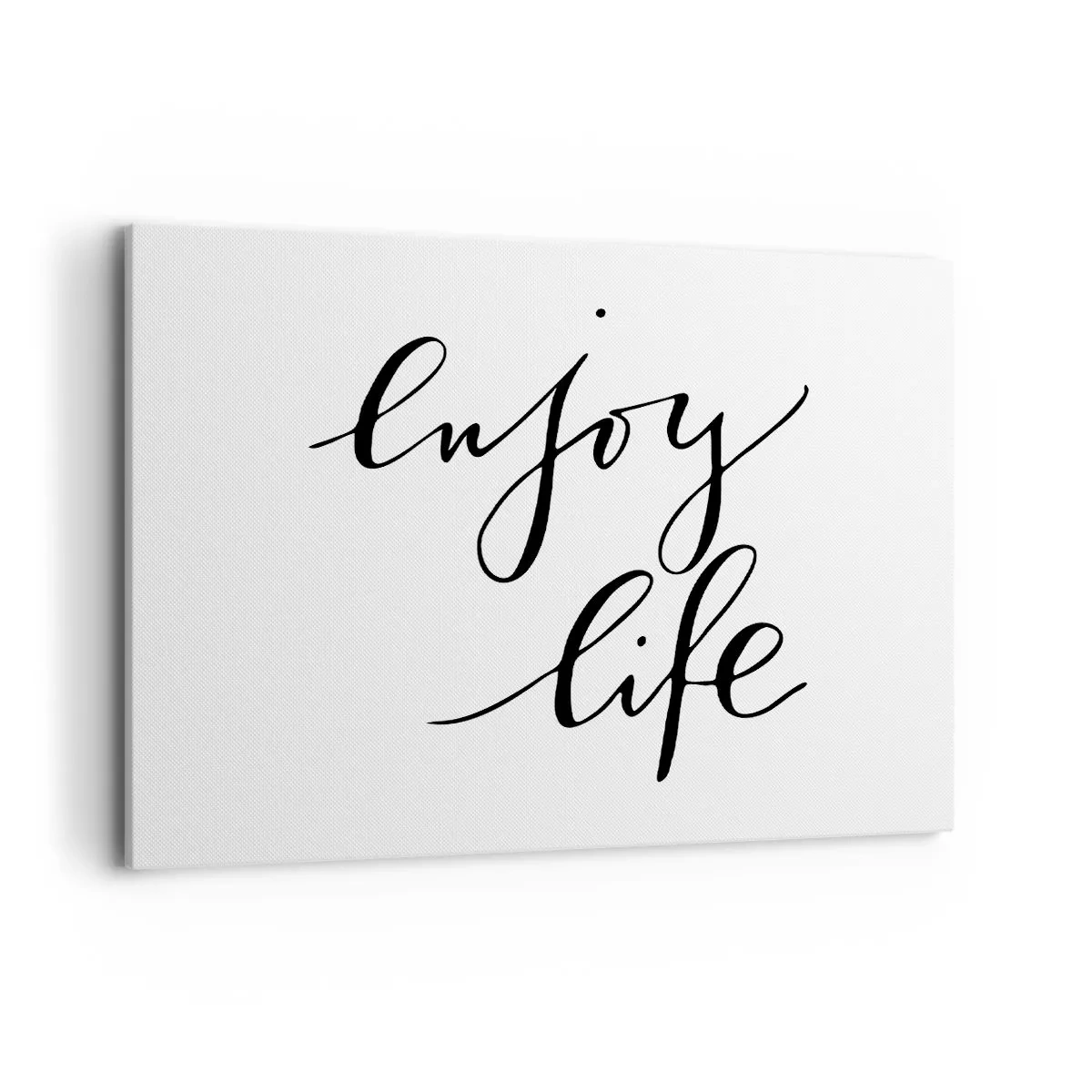 Impression sur toile - Image sur toile - La citation «Profitez de la vie» en calligraphie noire sur fond blanc - 100x70cm - Rien à ajouter.... - Décoration murale moderne pour le salon et la chambre ARTTOR