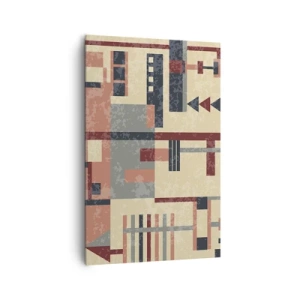 Impression sur toile - Image sur toile - Motif géométrique dans des tons pastel de beige, rouge et gris - 80x120cm - Une combinaison de verticaux et d'horizontaux - Décoration murale moderne pour le salon et la chambre ARTTOR