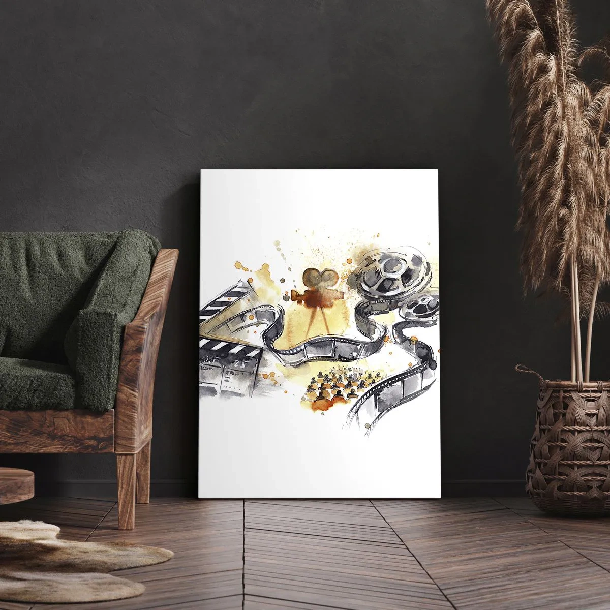 Impression sur toile - Image sur toile - Le symbolisme du cinéma avec une pellicule dans une aquarelle artistique - 70x100cm - Au pays des rêves - Décoration murale moderne pour le salon et la chambre ARTTOR