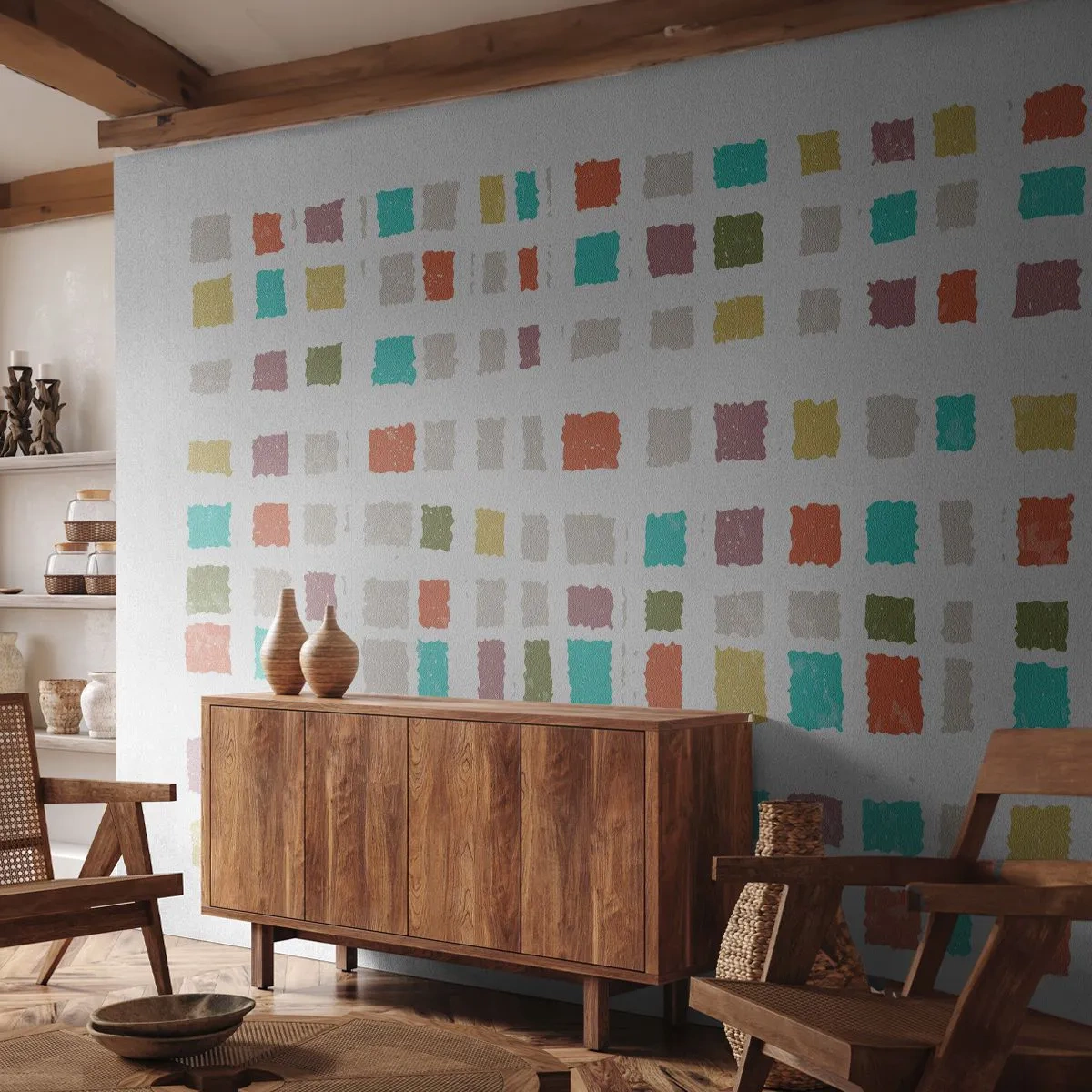 Papier Peint Photo Standard Eco - Jeu inconnu - Pastel, Carrés, Minimalisme - 450x315 cm