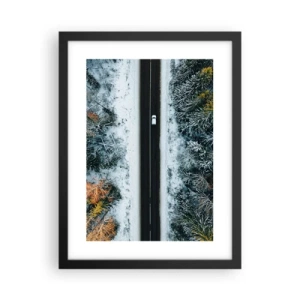 Affiche dans un cadre noir - Poster - Couper à travers la forêt d'hiver - 30x40 cm