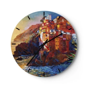 Horloge murale - Pendule murale - Un village pittoresque sur une côte rocheuse - 30x30cm - Climats italien - Décoration murale moderne pour le salon, la cuisine et la chambre ARTTOR