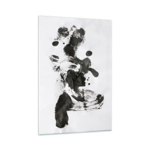 Impression sur verre - Image sur verre - Composition abstraite de taches noires sur fond blanc - 80x120cm - De la méthode dans la folie ? - Décoration murale moderne pour le salon et la chambre ARTTOR