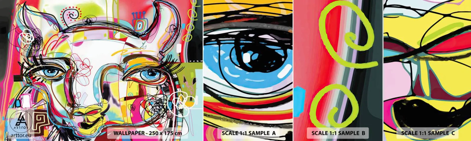 Échantillon de Papier Peint Autocollant Deluxe Sticker - La richesse de l'Art du chat - Abstraction, Morceau, Graphique - 100x30 cm