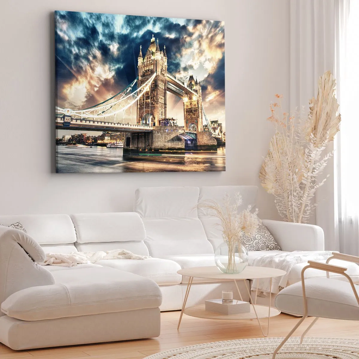 Impression sur toile - Image sur toile - Tower Bridge au crépuscule contre un ciel dynamique - 120x80cm - Monument de l'empire victorien - Décoration murale moderne pour le salon et la chambre ARTTOR
