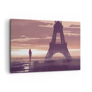 Impression sur toile - Image sur toile - Une silhouette regardant la Tour Eiffel à la lumière du soleil couchant - 120x80cm - Seulement deux d'entre eux - Décoration murale moderne pour le salon et la chambre ARTTOR