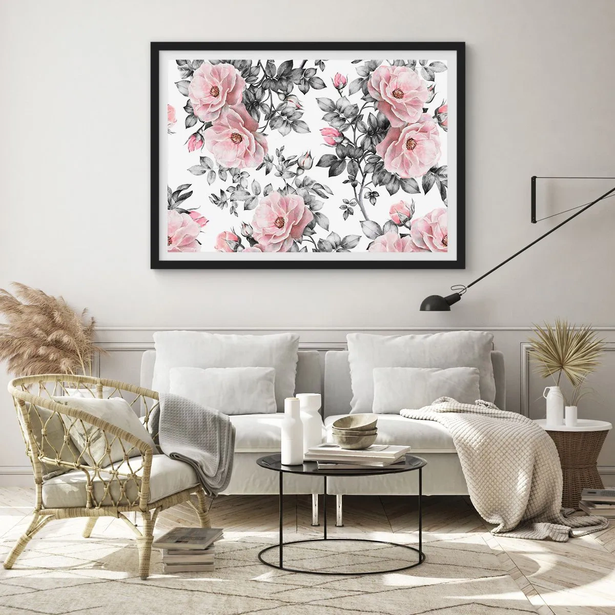 Affiche dans un cadre noir - Poster - Se perdre dans les fleurs des roses - 91x61 cm