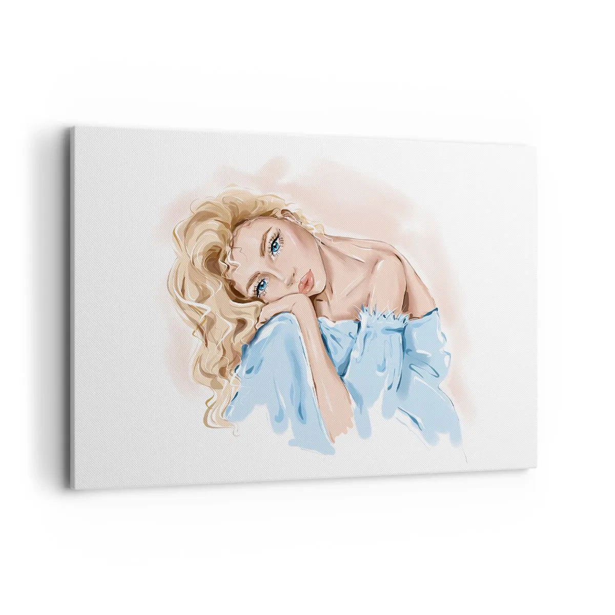 Impression sur toile - Image sur toile - Portrait d'une femme en robe bleue aux cheveux blonds - 120x80cm - Rêveuse en bleu - Décoration murale moderne pour le salon et la chambre ARTTOR