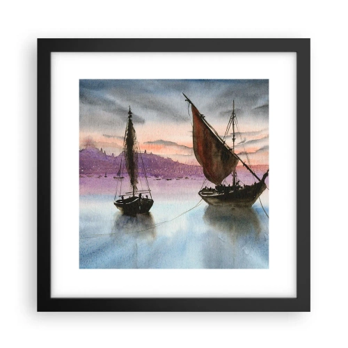 Affiche dans un cadre noir - Poster - Soirée au port - 30x30 cm