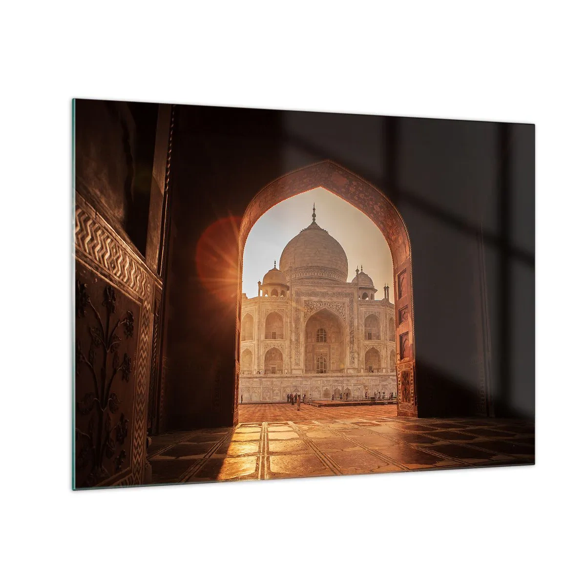 Impression sur verre - Image sur verre - Coucher de soleil sur un bâtiment monumental vu à travers une arche - 70x50cm - Un monument à l'amour surnaturel - Décoration murale moderne pour le salon et la chambre ARTTOR