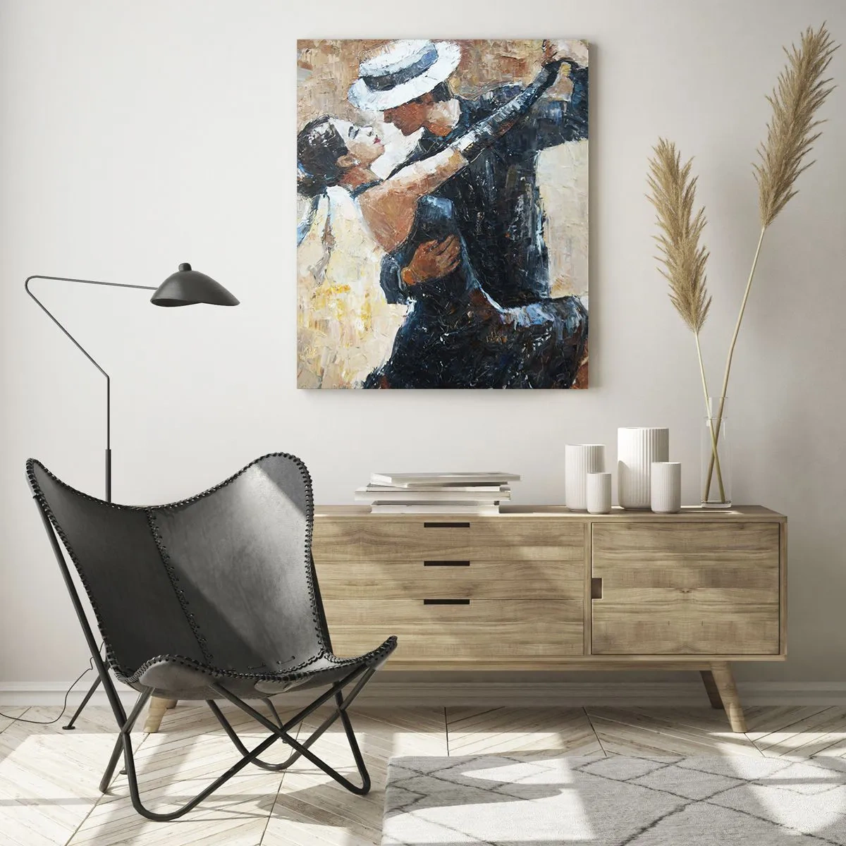 Impression sur verre - Image sur verre - Un couple dansant dans un style élégant avec une touche classique - 50x70cm - À la Rudolf Valentino - Décoration murale moderne pour le salon et la chambre ARTTOR