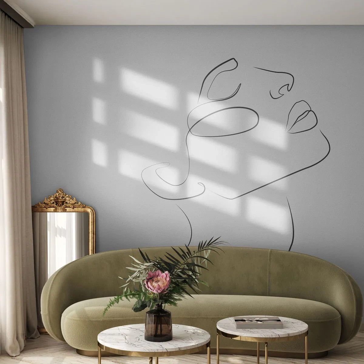 Papier Peint Photo Standard Eco - Un portrait minimaliste d'une femme en une seule ligne - 100x70cm - Méandre du rêve - Décoration murale moderne pour le salon et la chambre ARTTOR