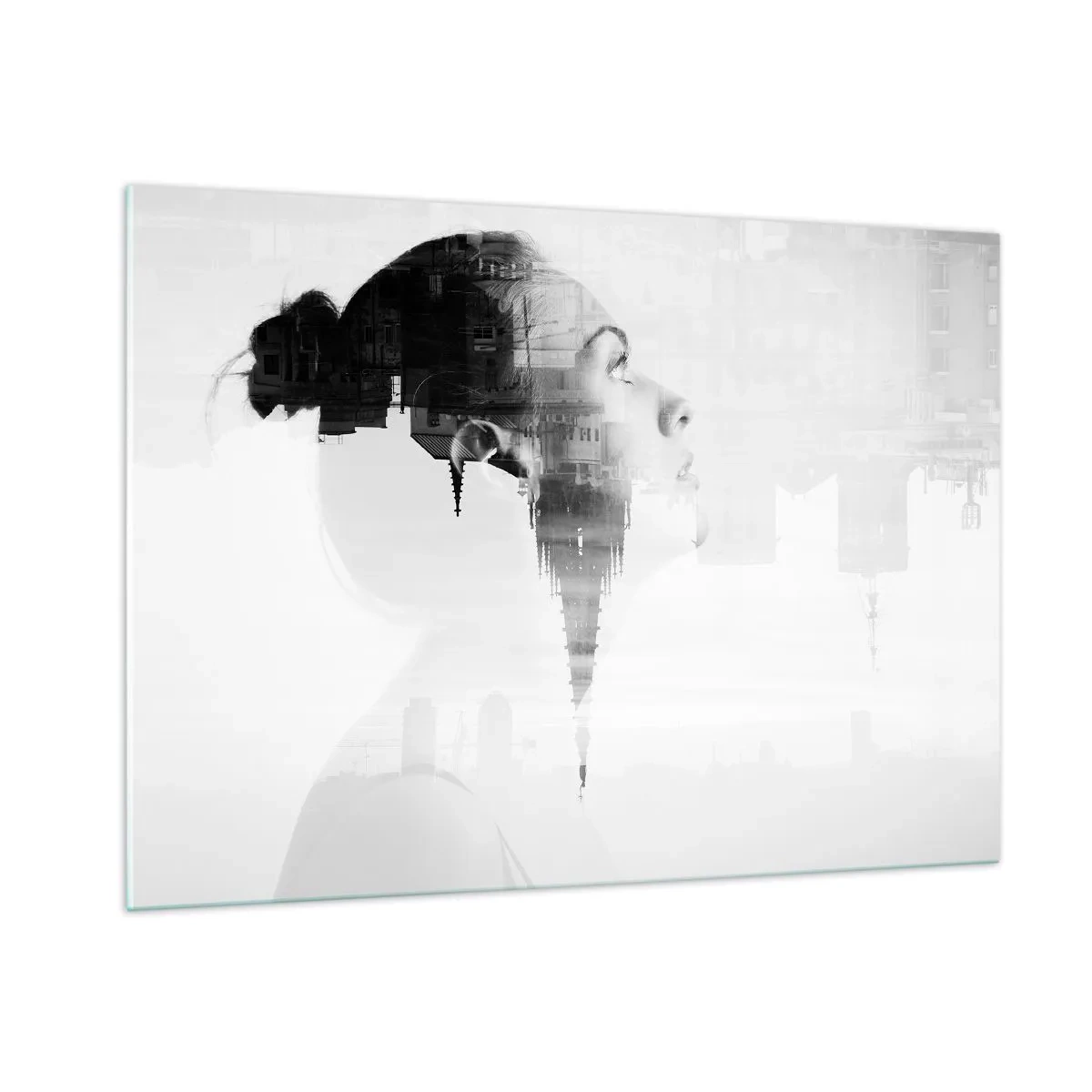 Impression sur verre - Image sur verre - Silhouette d'une femme avec des éléments architecturaux en arrière-plan - 100x70cm - Des deux côtés du verre - Décoration murale moderne pour le salon et la chambre ARTTOR