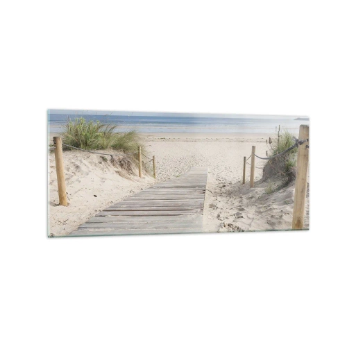 Impression sur verre - Image sur verre - Un chemin de planches menant à une plage de sable - 120x50cm - A l'horizon - Décoration murale moderne pour le salon et la chambre ARTTOR
