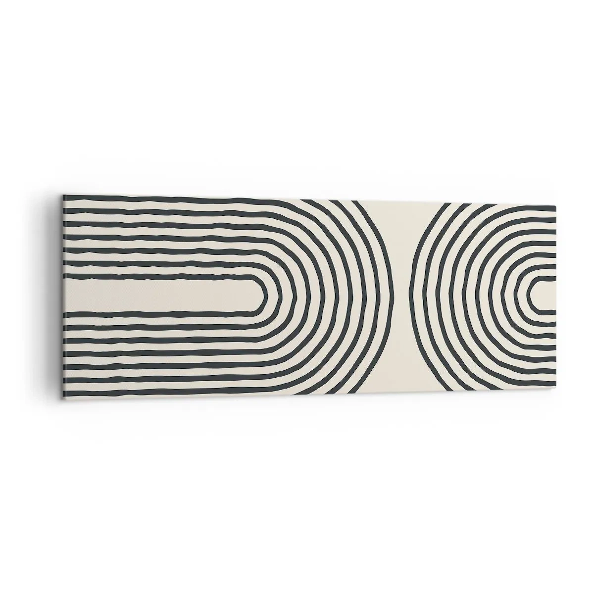 Impression sur toile - Image sur toile - Motif géométrique abstrait avec des lignes symétriques sur un fond clair - 140x50cm - Dans un instant... - Décoration murale moderne pour le salon et la chambre ARTTOR