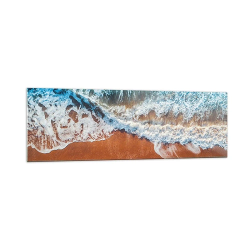 Impression sur verre - Image sur verre - Vue aérienne des vagues de l'océan s'écrasant sur le rivage - 160x50cm - Toujours ensemble - Décoration murale moderne pour le salon et la chambre ARTTOR