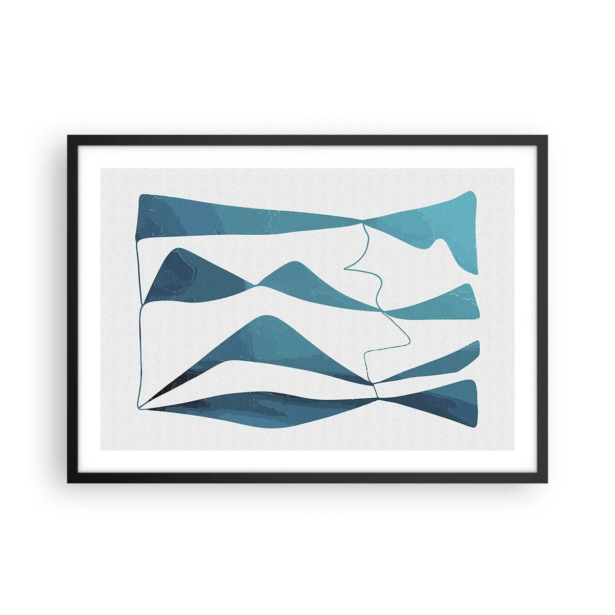 Affiche dans un cadre noir - Poster - Formes abstraites dans des tons de bleu sur fond blanc - 70x50cm - Abstraction : composé turquoise - Décoration murale moderne pour le salon et la chambre ARTTOR