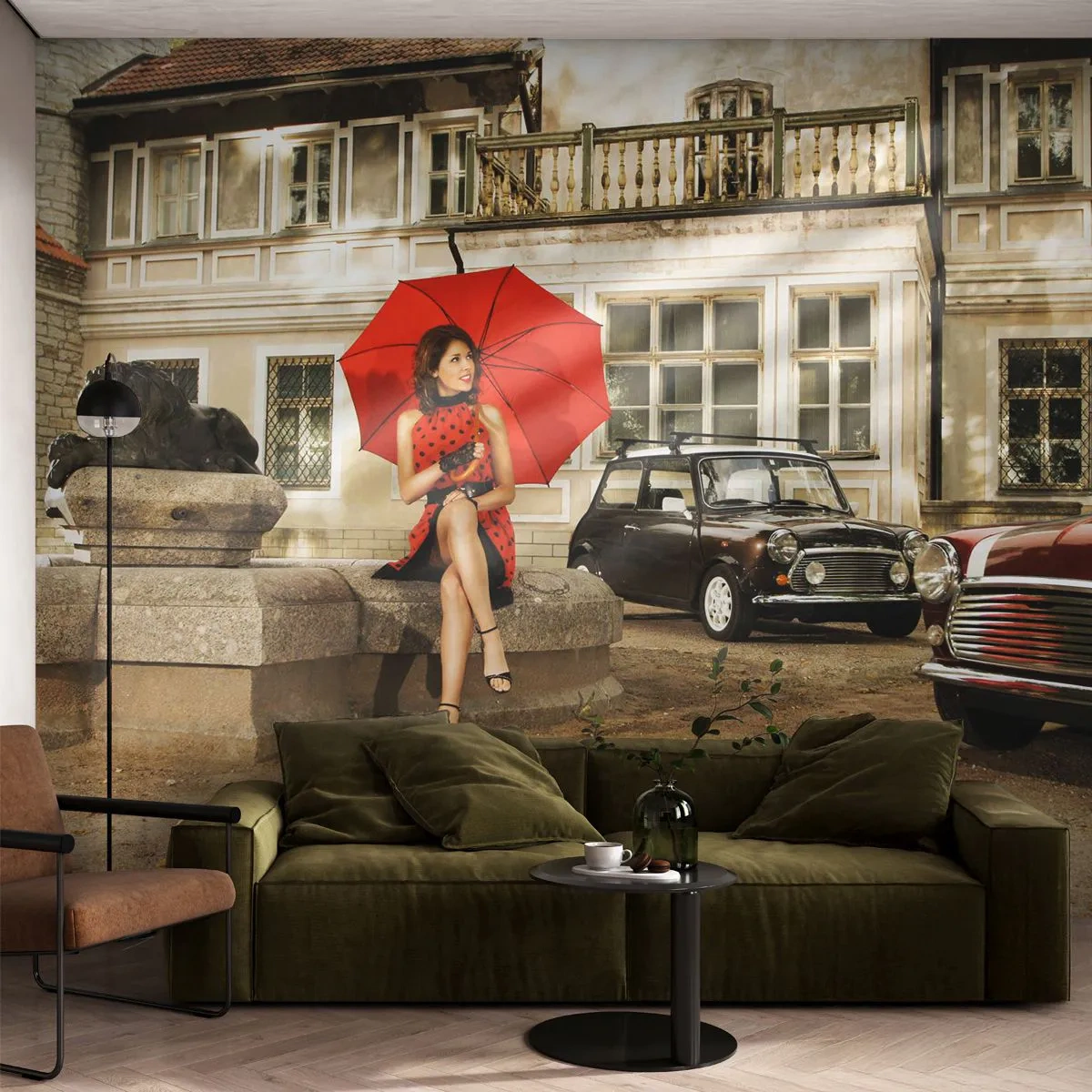 Papier Peint Autocollant Deluxe Sticker - Un mini-voyage sentimental - Femme, Architecture, Voiture - 250x175 cm