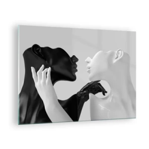 Impression sur verre - Image sur verre - Figures noires et blanches en gros plan sensuel - 70x50cm - Attraction - désir - Décoration murale moderne pour le salon et la chambre ARTTOR