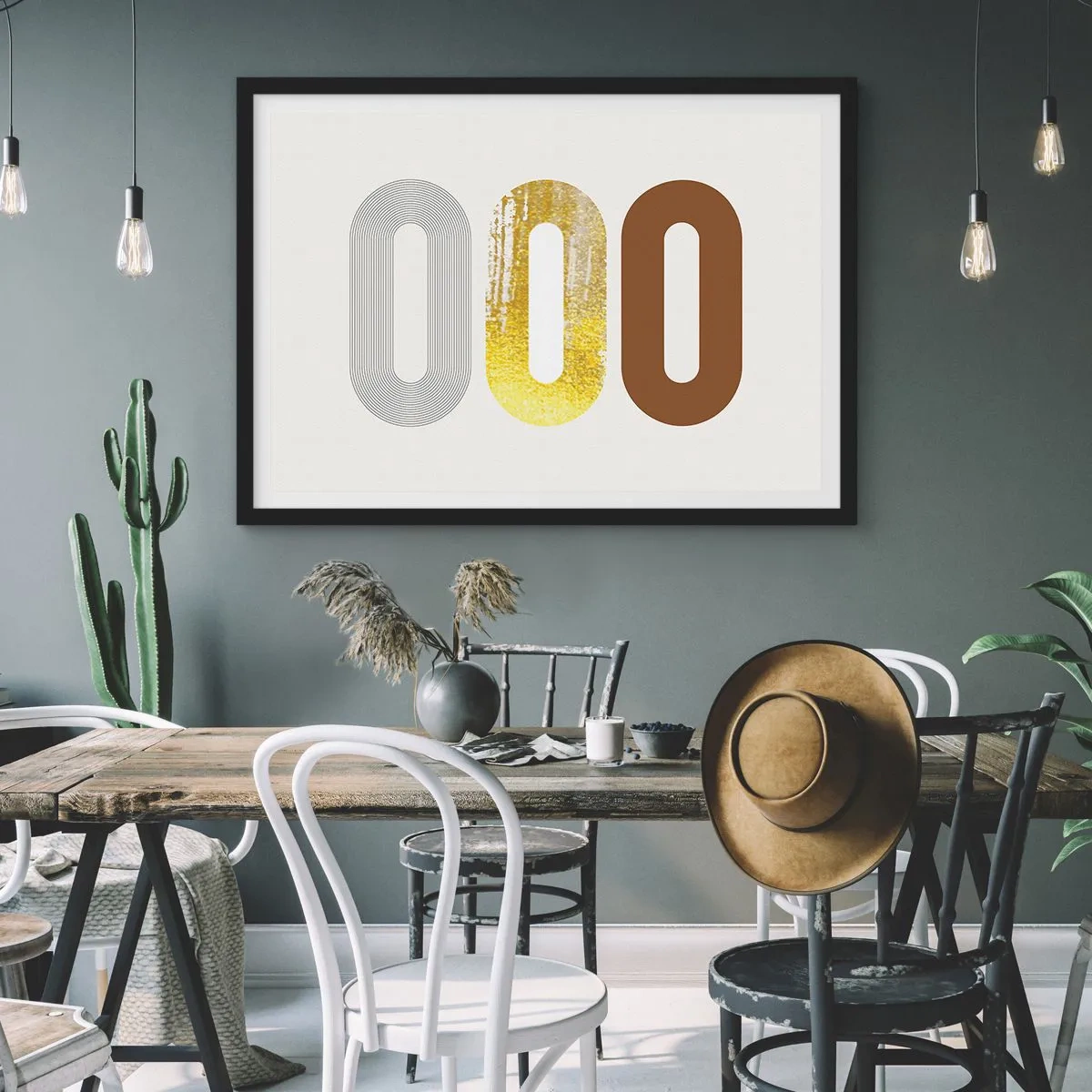 Affiche dans un cadre noir - Poster - Motif abstrait de trois formes géométriques - 70x50cm - Ooo! - Décoration murale moderne pour le salon et la chambre ARTTOR