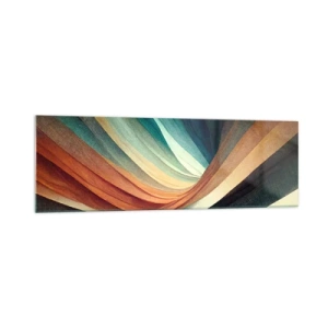 Impression sur verre - Image sur verre - Vagues abstraites dans des tons chauds et froids - 160x50cm - Tissé à partir de couleurs - Décoration murale moderne pour le salon et la chambre ARTTOR