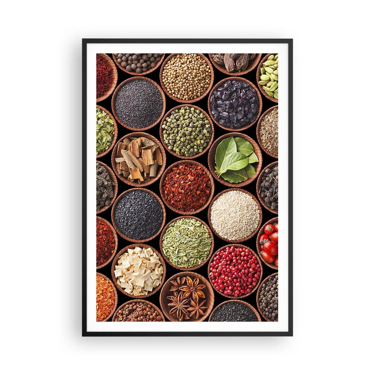 Affiche dans un cadre noir - Poster - Toutes les saveurs du monde - 70x100 cm