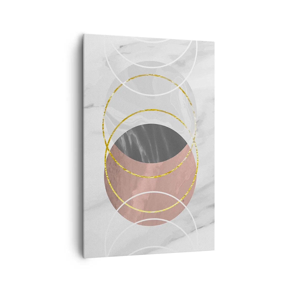 Impression sur toile - Image sur toile - Composition géométrique abstraite avec des cercles et des détails métalliques - 80x120cm - Musique des sphères - Décoration murale moderne pour le salon et la chambre ARTTOR