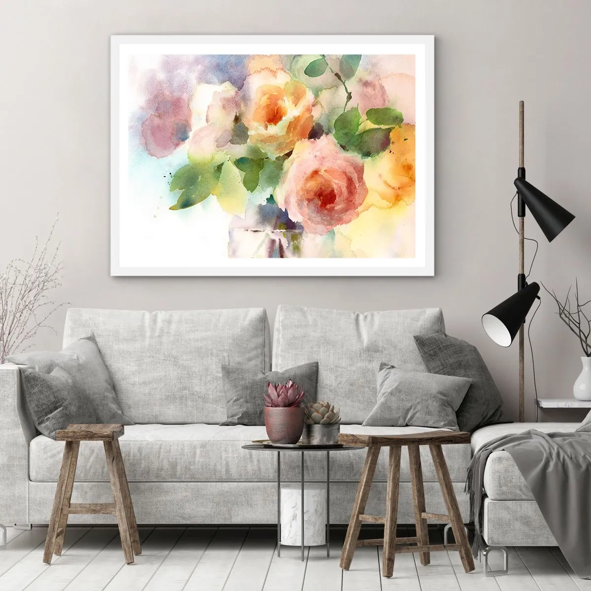 Affiche dans un cadre blanc - Poster - Délicat comme l'aquarelle - 50x40 cm