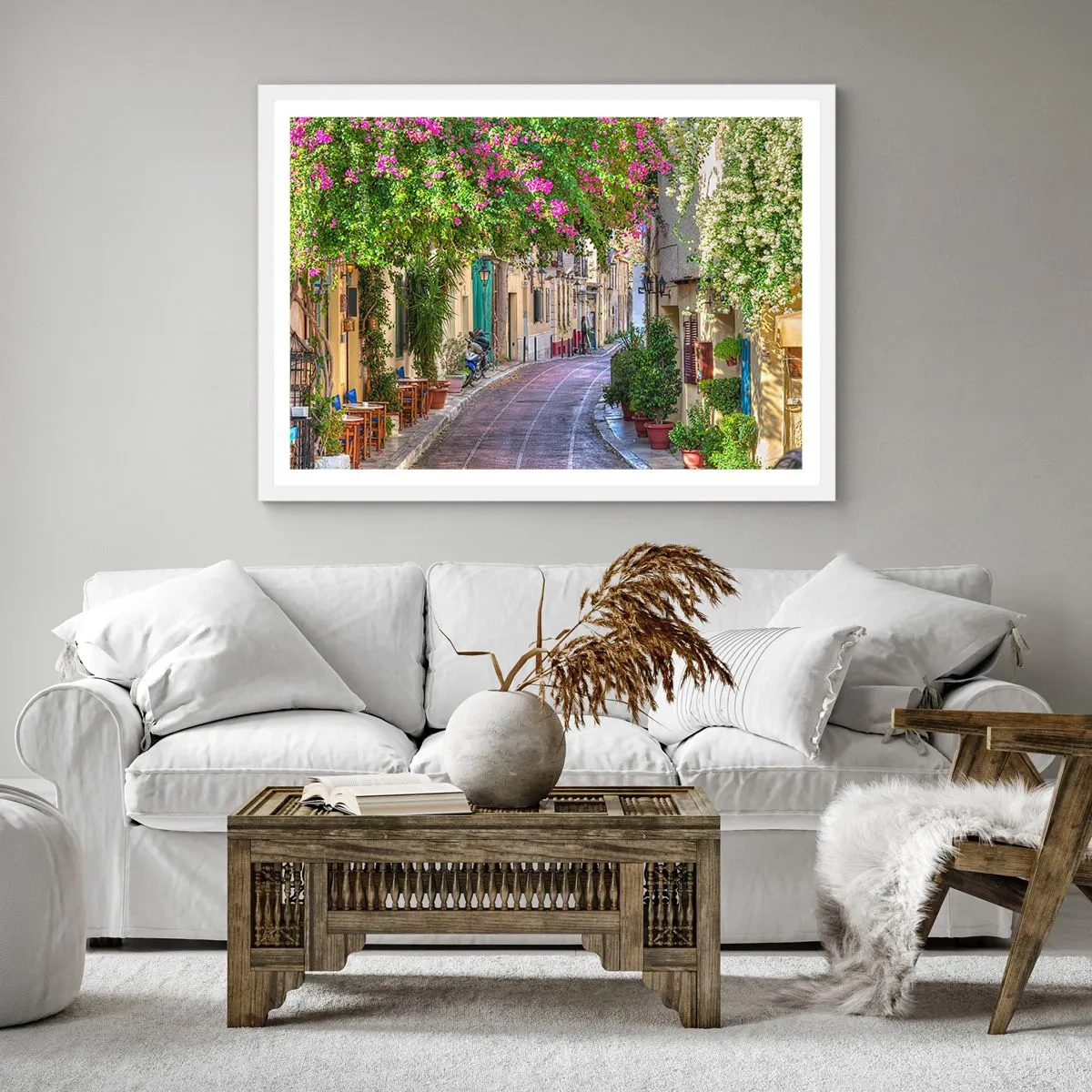 Affiche dans un cadre blanc - Poster - Allée fleurie - 60x60 cm