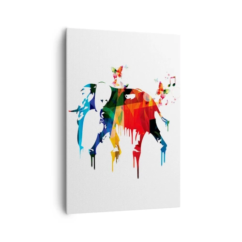 Impression sur toile - Image sur toile - Éléphant coloré avec des papillons dans un style géométrique moderne - 70x100cm - Tout le monde peut danser - Décoration murale moderne pour le salon et la chambre ARTTOR