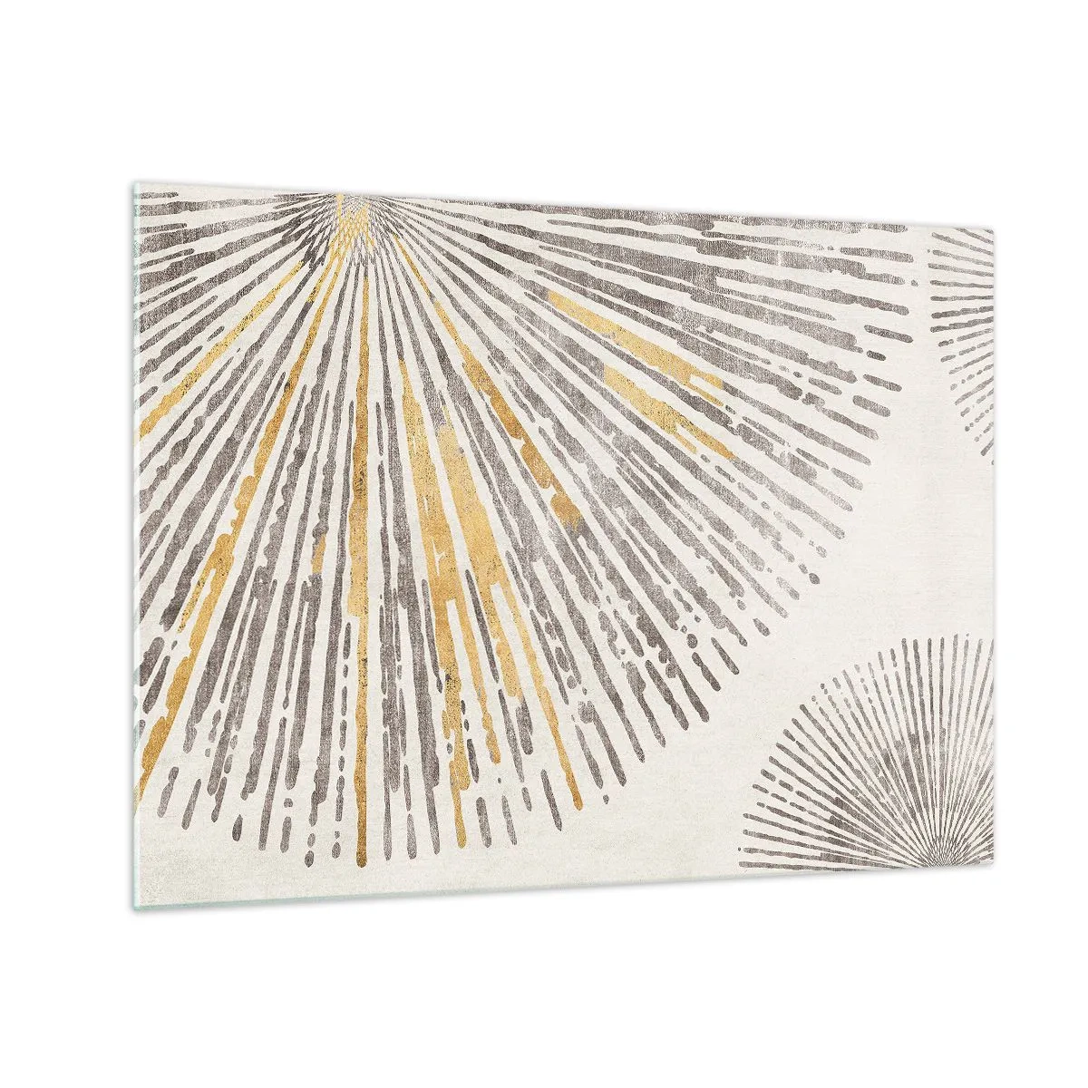 Impression sur verre - Image sur verre - Lignes radiales dans des tons dorés et gris sur fond clair - 70x50cm - La beauté du rayon - Décoration murale moderne pour le salon et la chambre ARTTOR