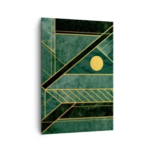 Impression sur toile - Image sur toile - Design géométrique vert et or avec un motif élégant - 70x100cm - Dynamique or et azur - Décoration murale moderne pour le salon et la chambre ARTTOR