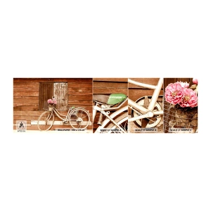 Échantillon de Papier Peint Autocollant Deluxe Sticker - Je reviens tout de suite - Vélo, Fleurs, Maison en bois - 100x30 cm