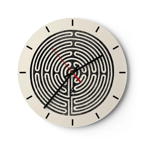 Horloge murale - Pendule murale - Un labyrinthe noir et blanc avec une disposition géométrique sur un fond clair - 30x30cm - Ordre mystérieux - Décoration murale moderne pour le salon, la cuisine et la chambre ARTTOR
