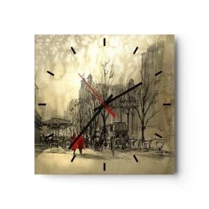 Horloge murale - Pendule murale - Une figure rouge dans un décor urbain nostalgique - 30x30cm - Rendez-vous dans le brouillard de Londres - Décoration murale moderne pour le salon et la chambre ARTTOR