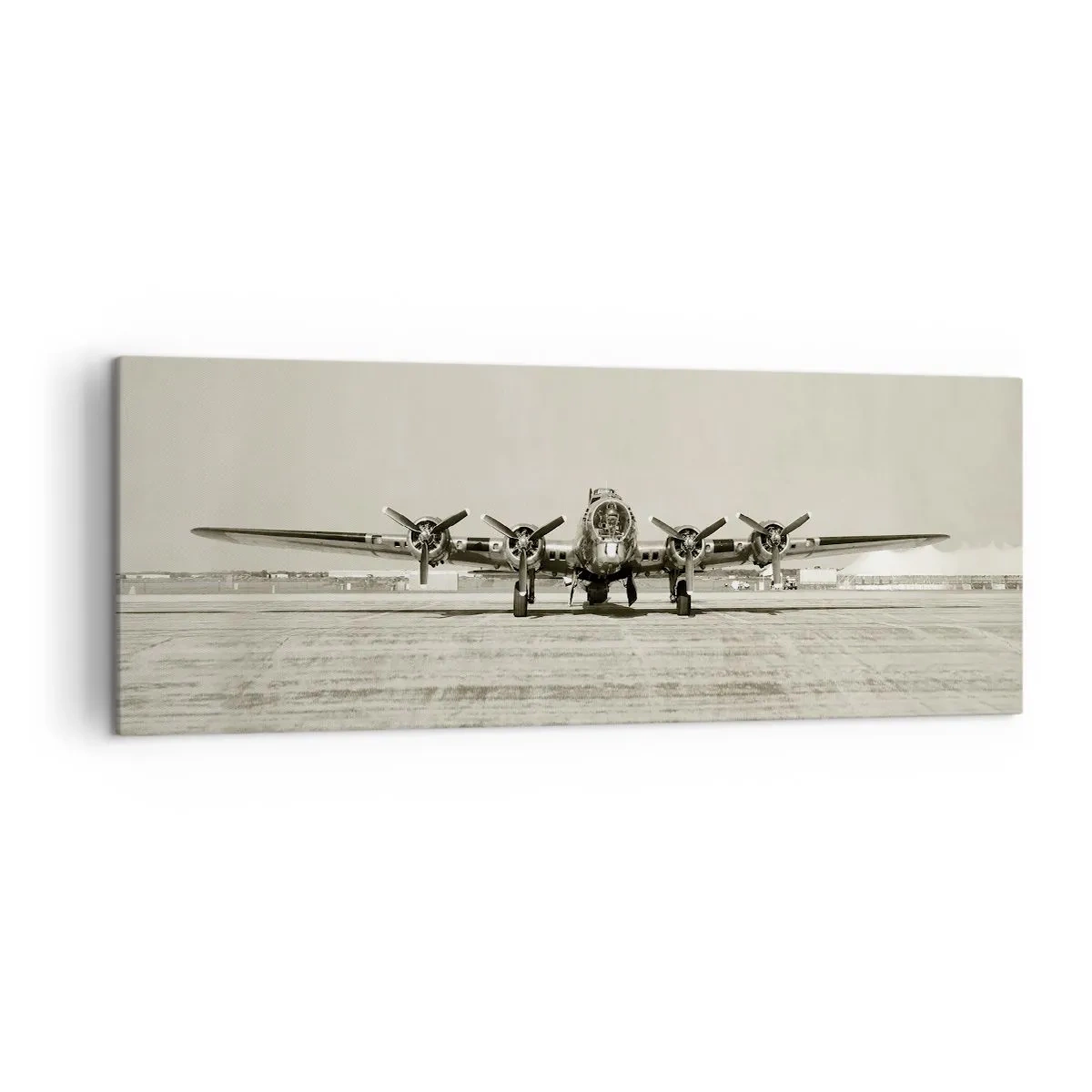 Impression sur toile - Image sur toile - Avion historique à l'aéroport en sépia - 140x50cm - Toujours prêt! - Décoration murale moderne pour le salon et la chambre ARTTOR