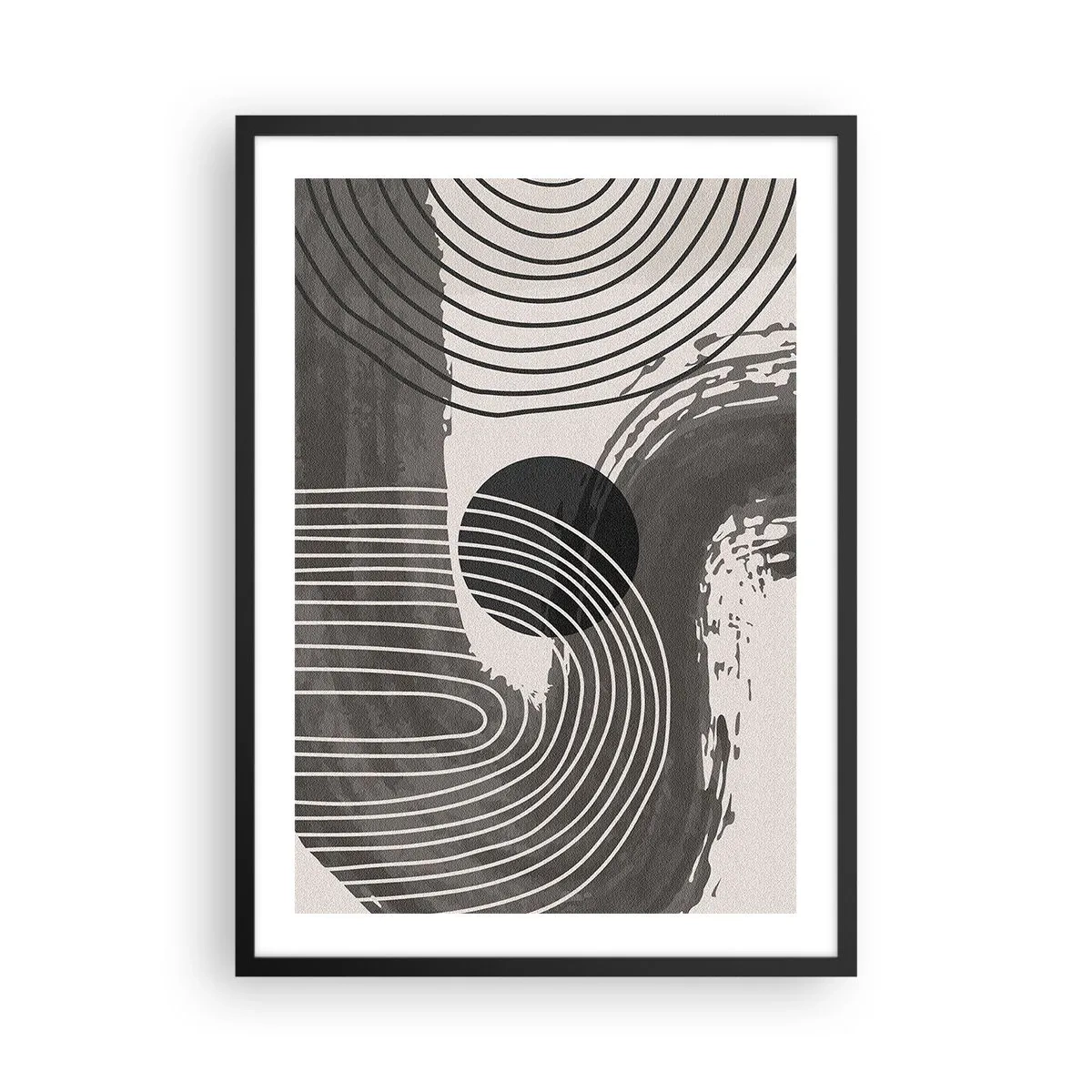 Affiche dans un cadre noir - Poster - Abstraction géométrique dans les tons de gris et de noir - 50x70cm - L'ovale gagne - Décoration murale moderne pour le salon et la chambre ARTTOR