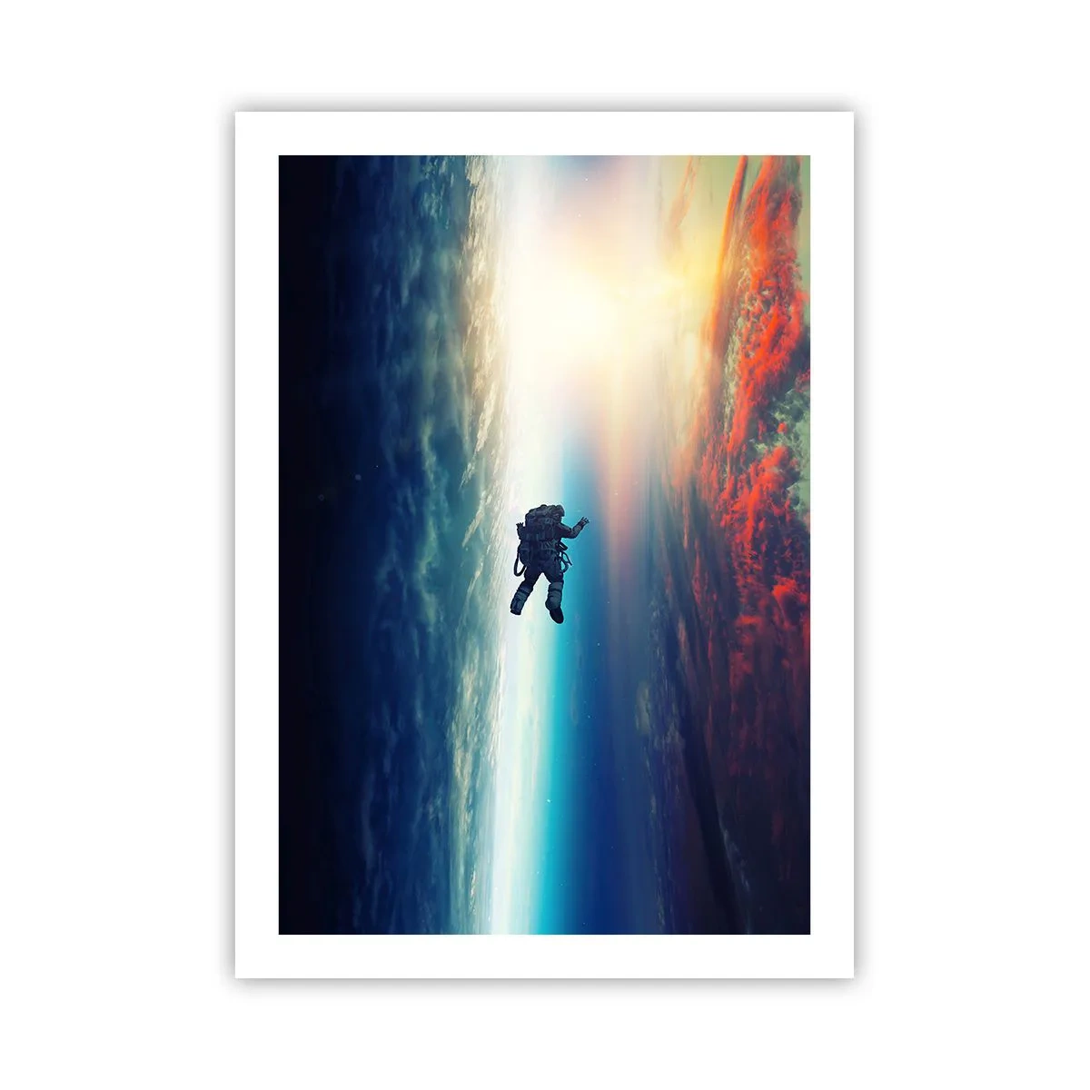 Affiche - Poster - Astronaute dans l'espace avec la Terre et le soleil en arrière-plan - 50x70cm - Affronter l'univers - Décoration murale moderne pour le salon et la chambre ARTTOR