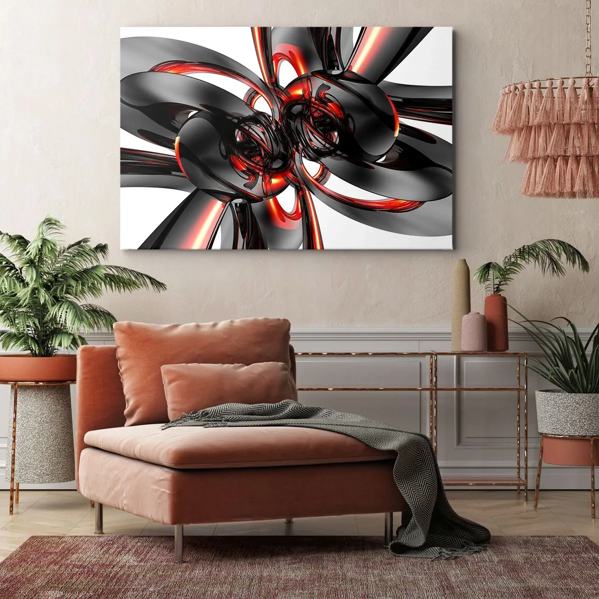 Impression sur toile - Image sur toile - Graphiques 3D abstraits avec des éléments noirs et rouges - 120x80cm - Mouvement de graphite et rouge - Décoration murale moderne pour le salon et la chambre ARTTOR