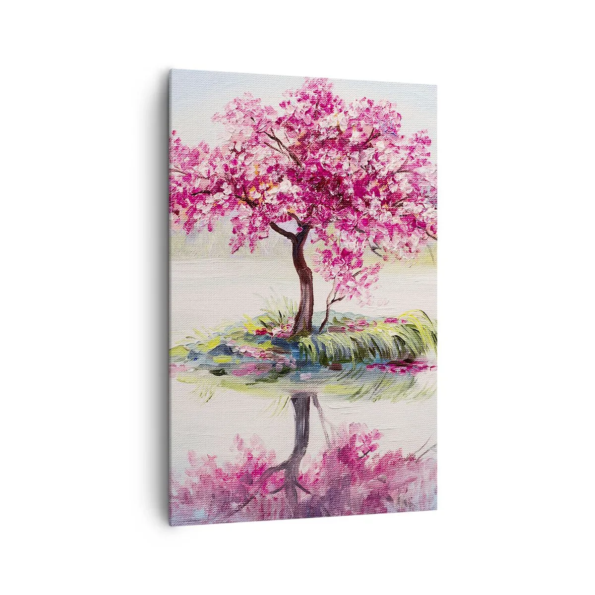 Impression sur toile - Image sur toile - Un arbre en fleurs sur une eau calme - 80x120cm - Fête du Printemps - Décoration murale moderne pour le salon et la chambre ARTTOR