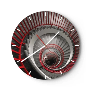 Horloge murale - Pendule murale - Perspective de l'escalier en colimaçon avec rampes rouges - 30x30cm - Amusement architectural - Décoration murale moderne pour le salon, la cuisine et la chambre ARTTOR
