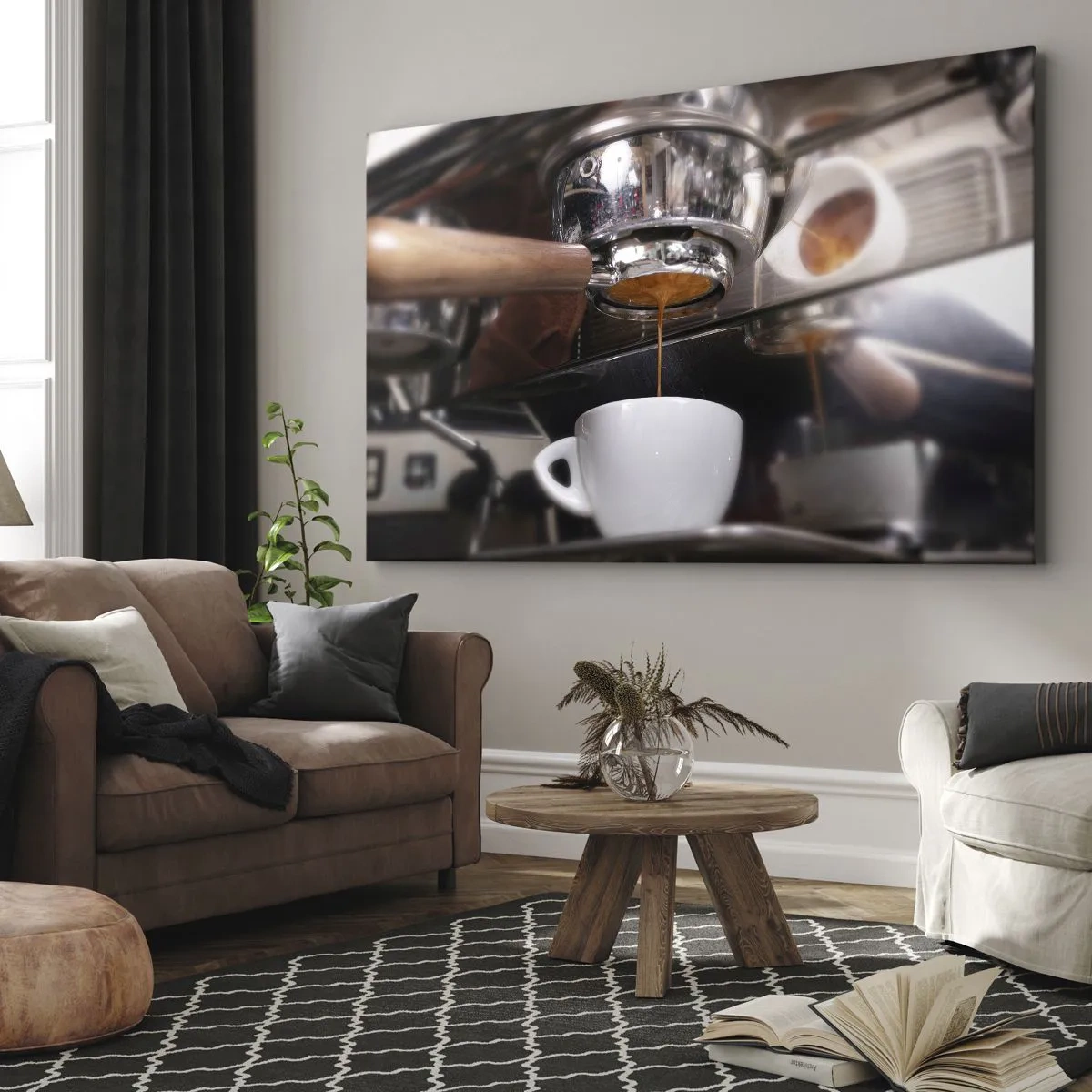 Impression sur toile - Image sur toile - Gros plan d'une machine à café préparant un expresso frais - 70x50cm - Bon moment de la journée - Décoration murale moderne pour le salon et la chambre ARTTOR