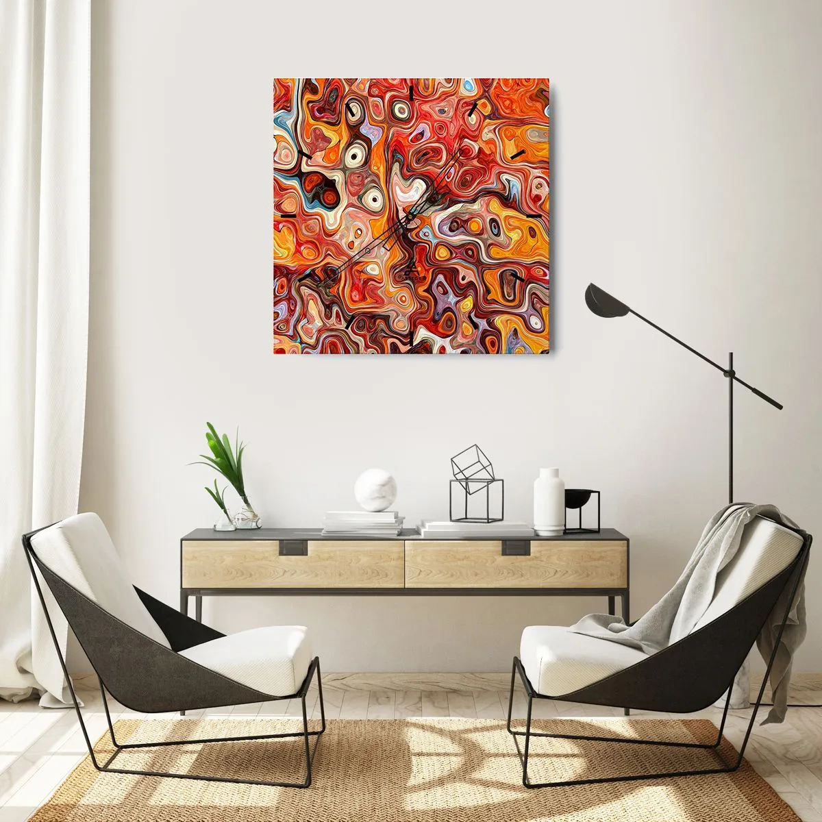 Horloge murale - Pendule murale - Une composition abstraite dans des tons chauds de rouge, d'orange et de jaune. - 30x30cm - Si les noix fondaient dans du miel - Décoration murale moderne pour le salon et la chambre ARTTOR