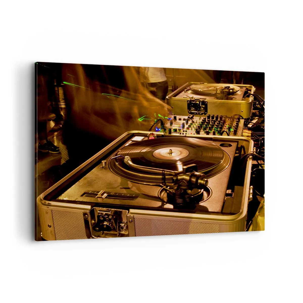 Impression sur toile - Image sur toile - Équipement DJ avec platine et table de mixage lors d'une fête - 120x80cm - Sentez-vous cette force? - Décoration murale moderne pour le salon et la chambre ARTTOR
