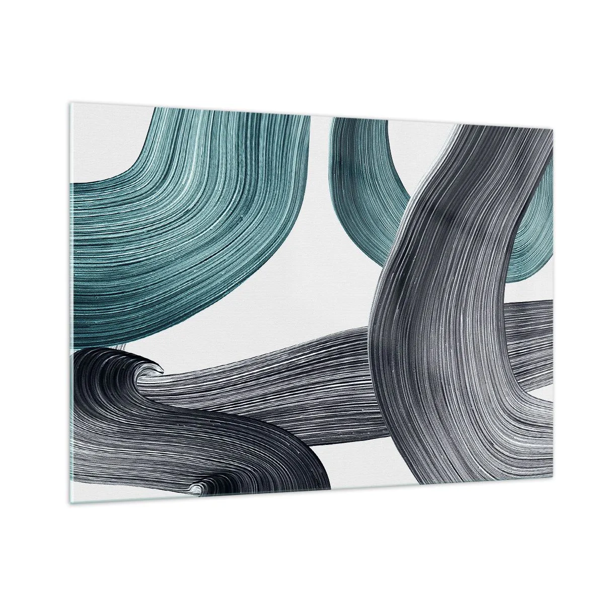 Impression sur verre - Image sur verre - Stries dynamiques dans les tons émeraude et noir sur fond blanc - 100x70cm - Sentiers émeraude et noirs - Décoration murale moderne pour le salon et la chambre ARTTOR